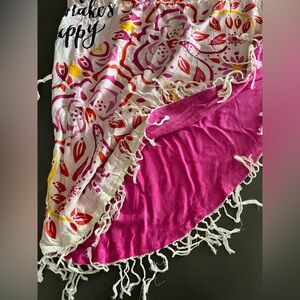 NWT Natural Life Colorful Round Fringe 60” Beach Towel, Do What Makes You Happy